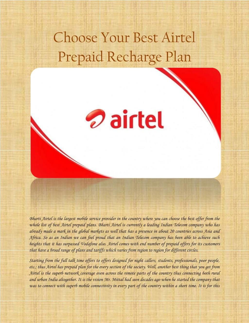 choose your best airtel prepaid recharge plan