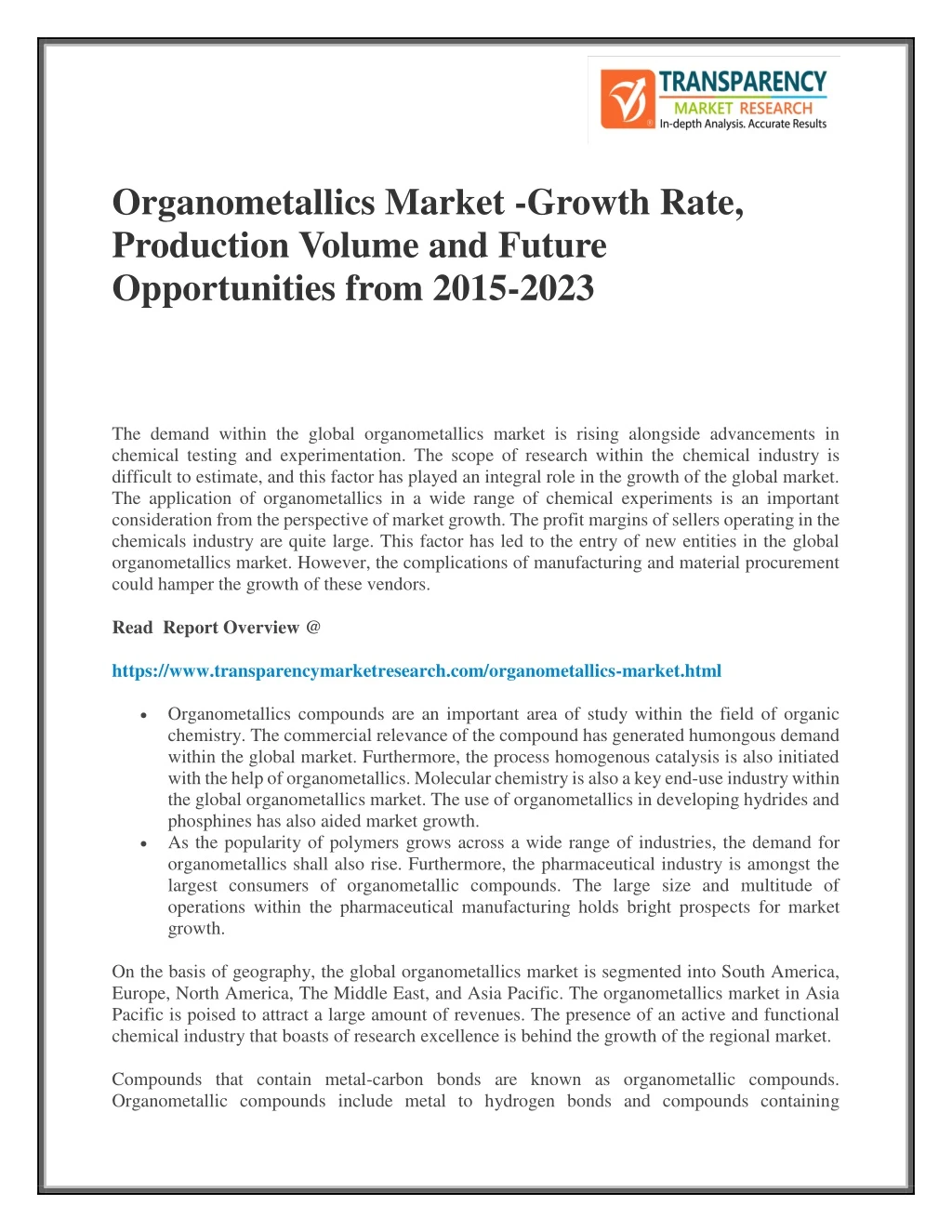 organometallics market growth rate production