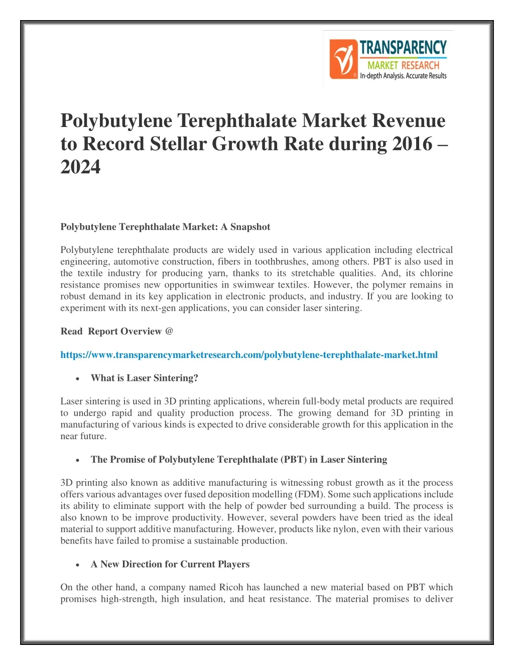 polybutylene terephthalate market revenue