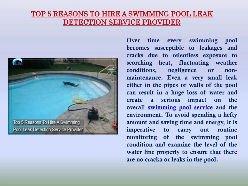 top 5 reasons to hire a swimming pool leak