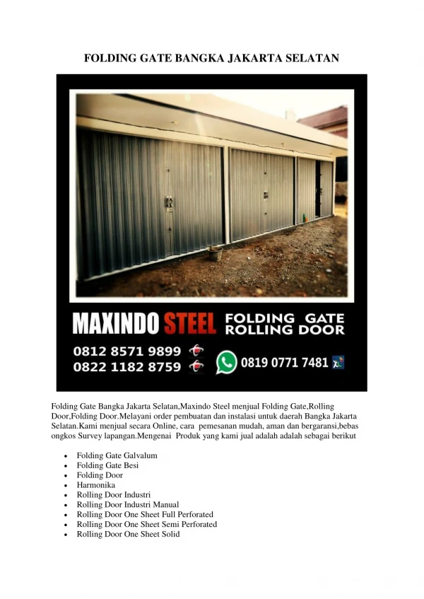FOLDING GATE BANGKA JAKARTA SELATAN TLP 082211828759