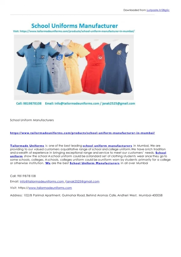 School Uniform Manufacturers