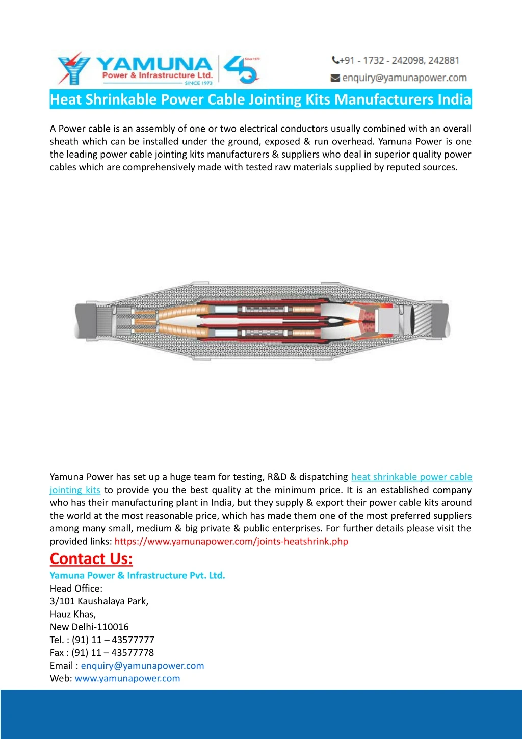 heat shrinkable power cable jointing kits