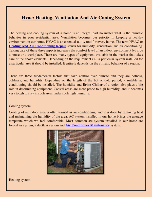 Hvac: Heating, Ventilation And Air Coning System