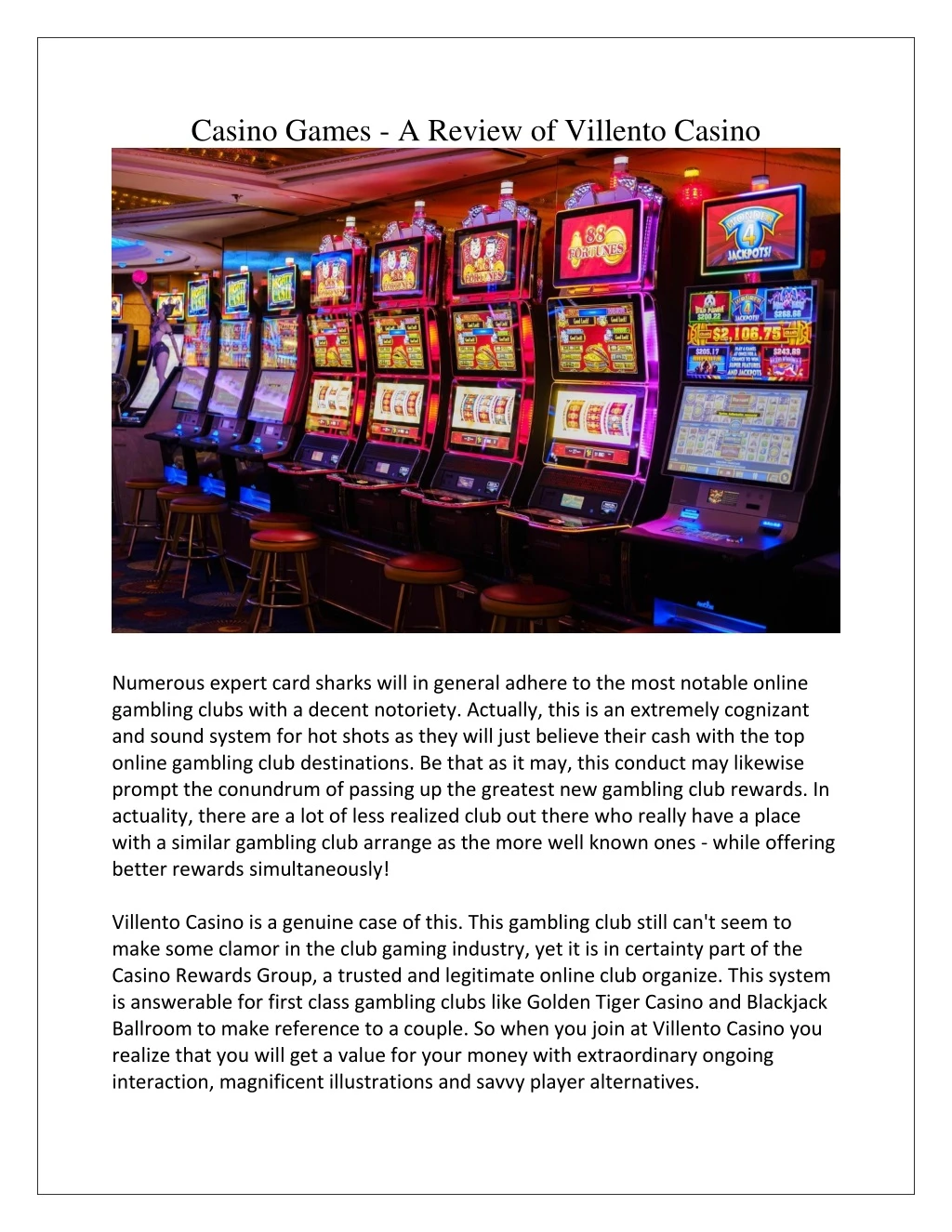 casino games a review of villento casino