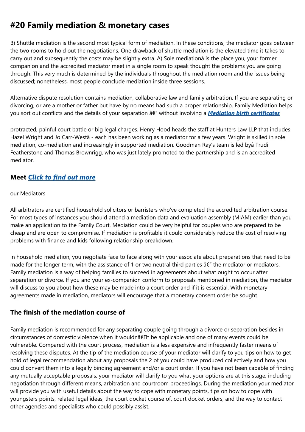 20 family mediation monetary cases