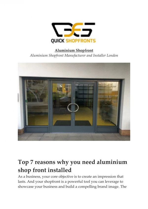 Top 7 reasons why you need aluminium shop front installed &#8211; Aluminium Shopfront