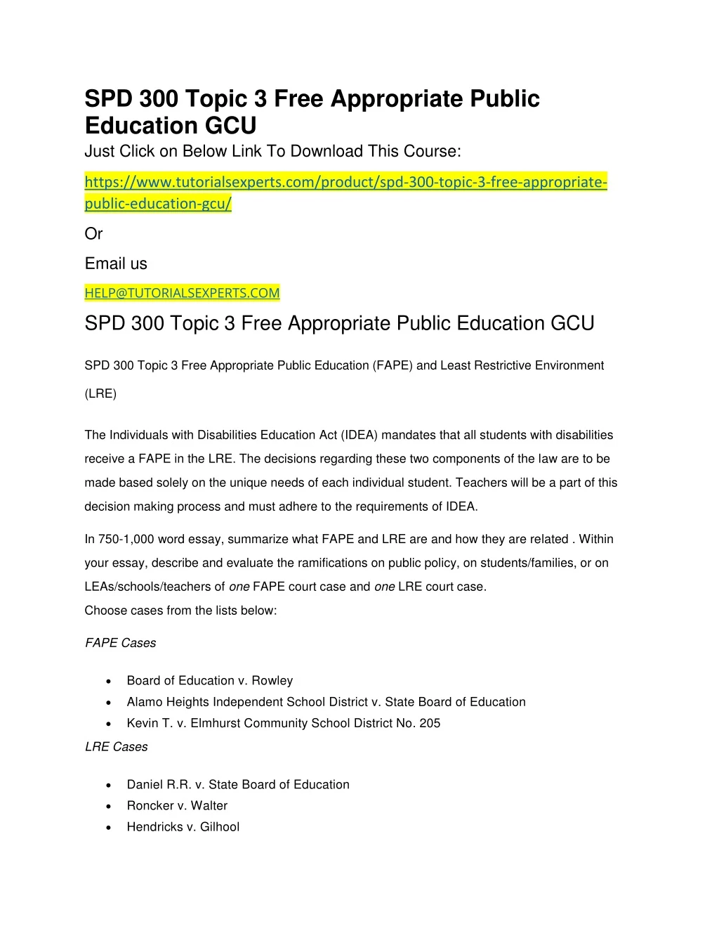 spd 300 topic 3 free appropriate public education