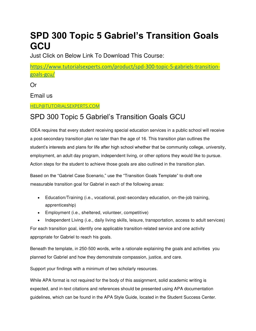 spd 300 topic 5 gabriel s transition goals