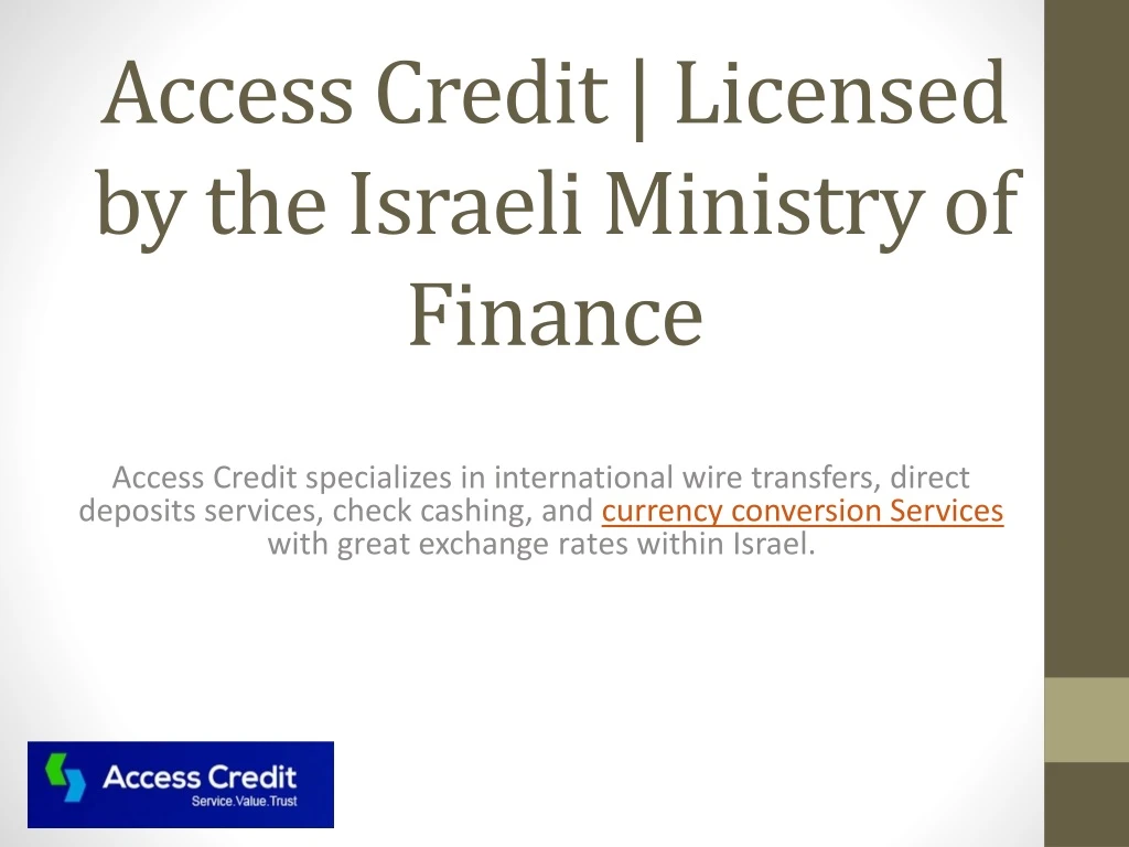 access credit licensed by the israeli ministry of finance