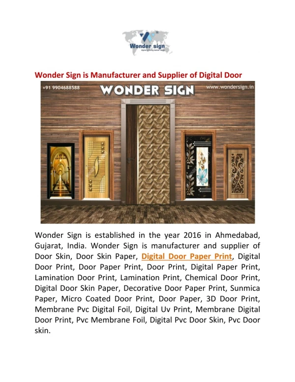 Wonder Sign is Manufacturer and Supplier of Digital Door