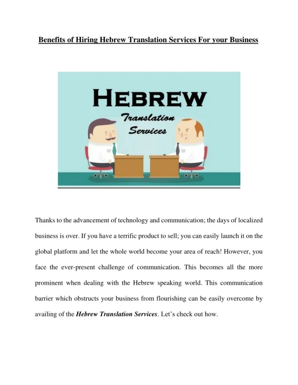 Benefits of Hiring Hebrew Translation Services For your Business