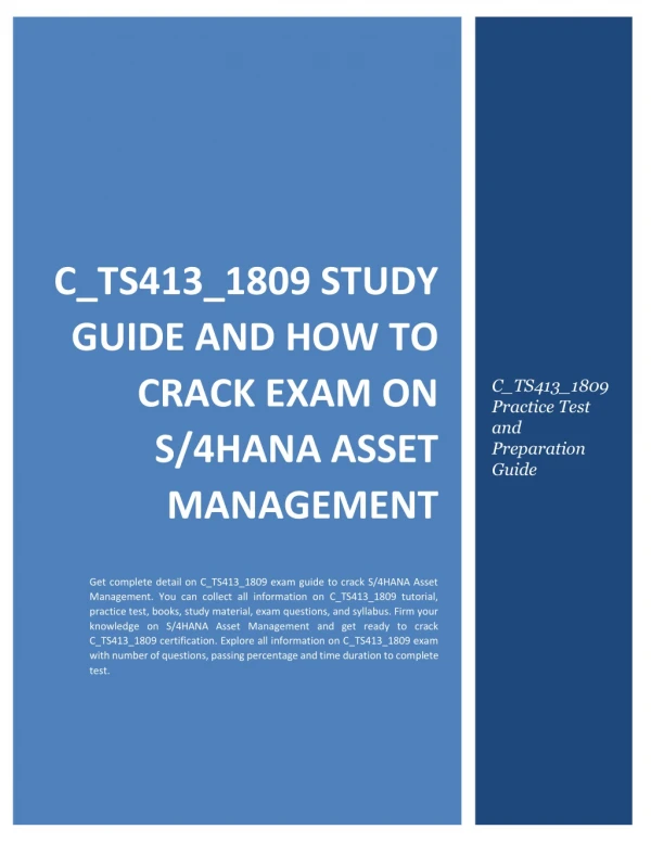 C_TS413_1809 Study Guide and How to Crack Exam on S/4HANA Asset Management