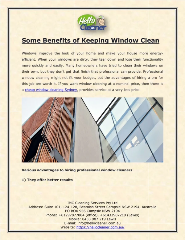 Some Benefits of Keeping Window Clean
