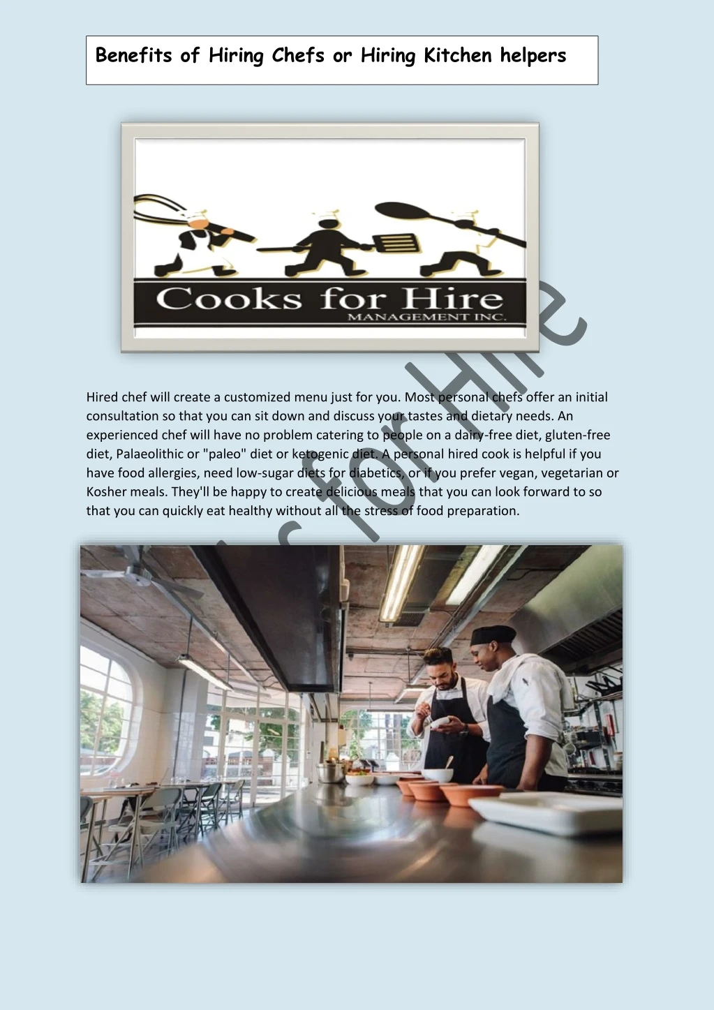 benefits of hiring chefs or hiring kitchen helpers