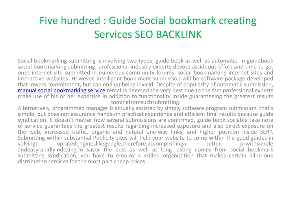 five hundred guide social bookmark creating services seo backlink