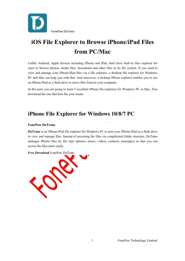 iOS File Explorer to Browse iPhone/iPad Files from PC/Mac