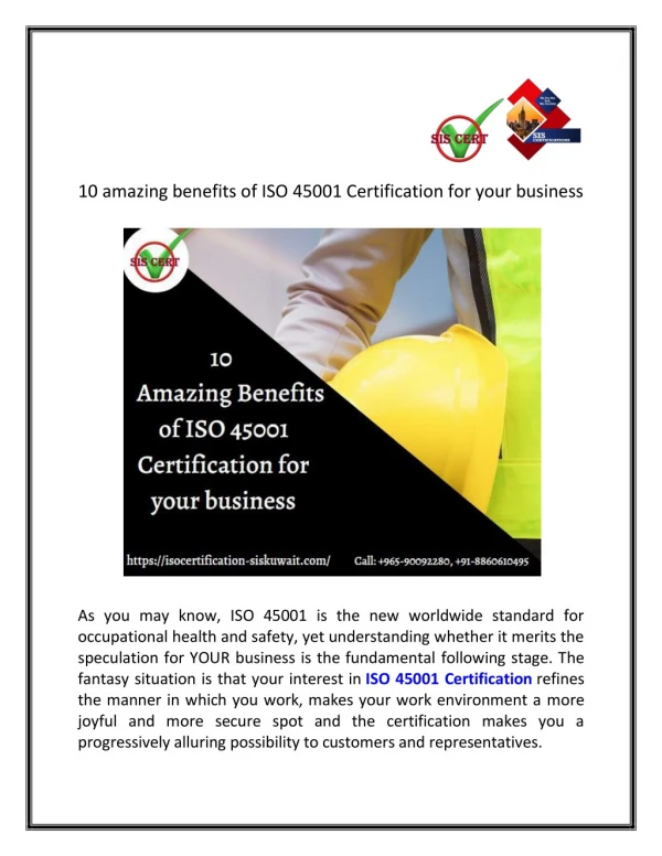 10 amazing benefits of ISO 45001 Certification for your business
