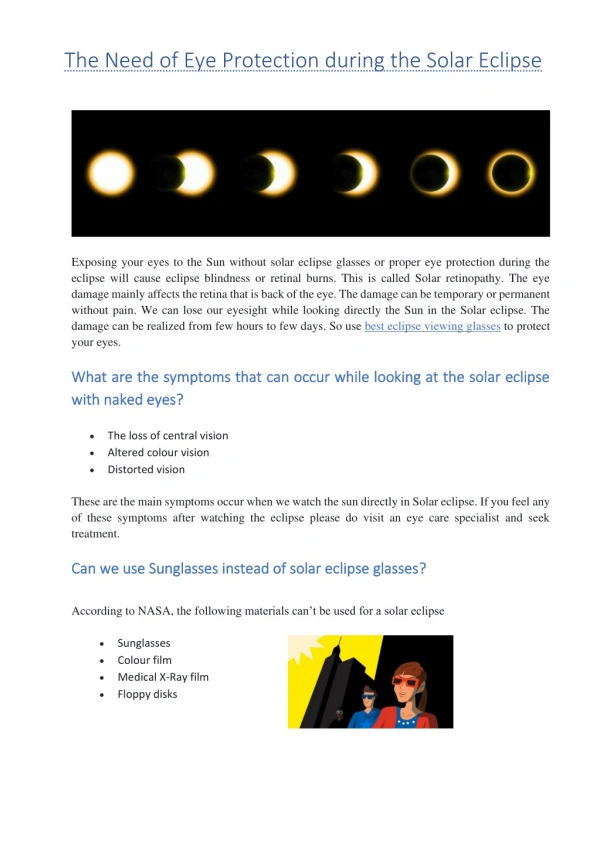 the need of eye protection during the solar