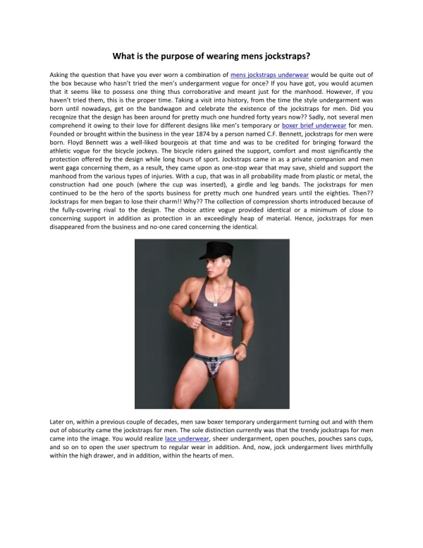 what is the purpose of wearing mens jockstraps
