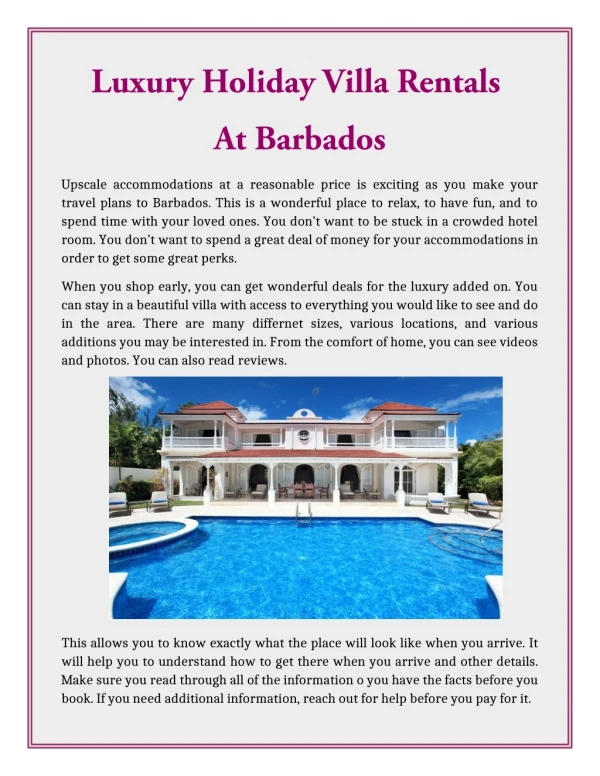 Luxury Holiday Villa Rentals At Barbados