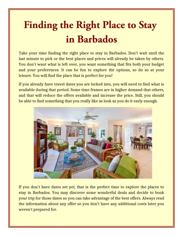 Finding the Right Place to Stay in Barbados
