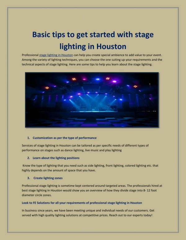 Basic tips to get started with stage lighting in Houston