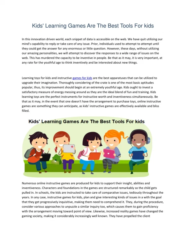 Kids' Learning Games Are The Best Tools For kids