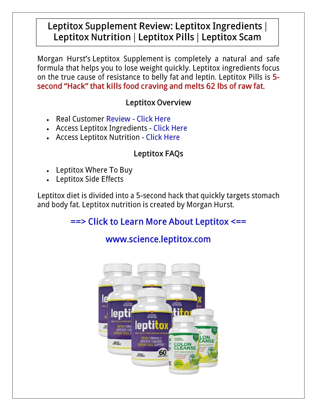 leptitox supplement review leptitox ingredients