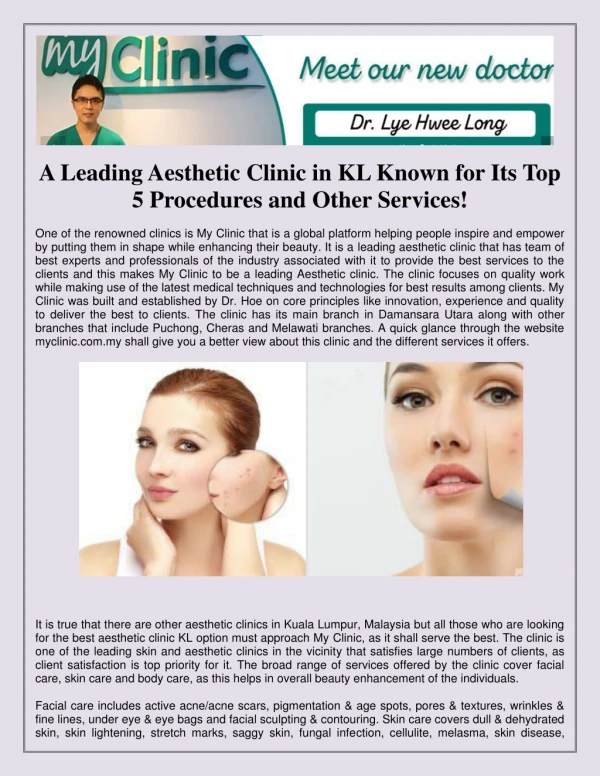 A Leading Aesthetic Clinic in KL Known for Its Top 5 Procedures and Other Services!