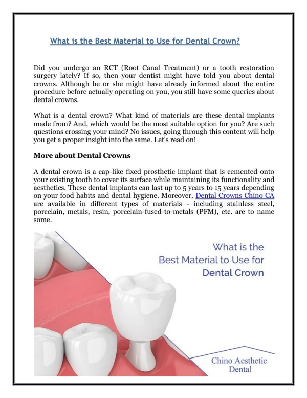 What is the Best Material to Use for Dental Crown?