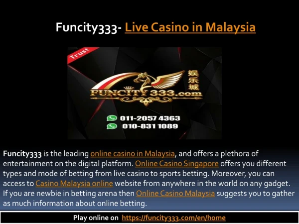 Funcity333- Live Casino in Malaysia, Register to Get Welcome bonus