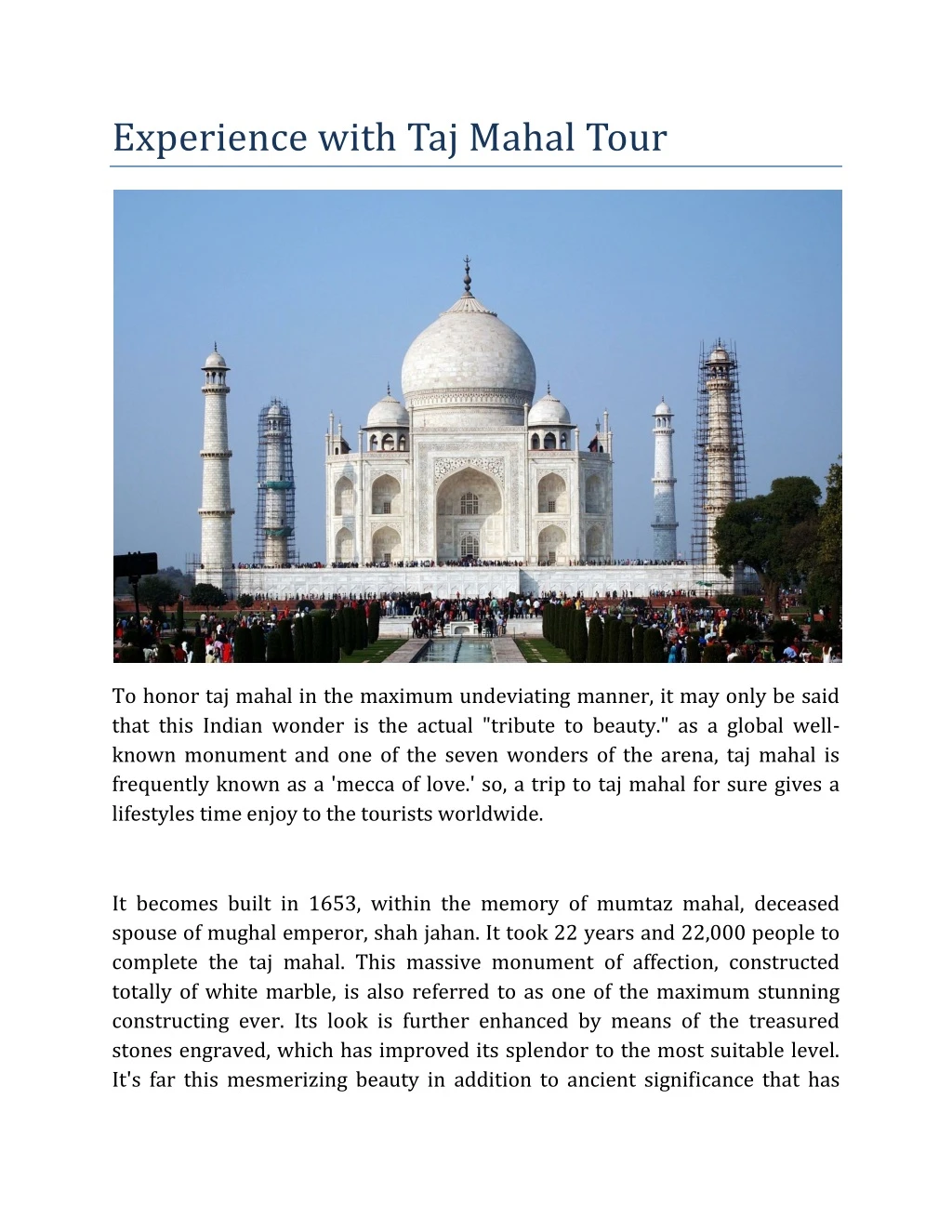 experience with taj mahal tour