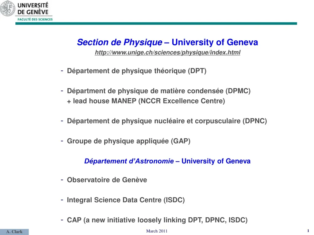 section de physique university of geneva http