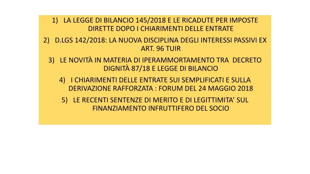 la legge di bilancio 145 2018 e le ricadute