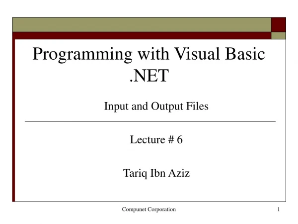 Programming with Visual Basic .NET