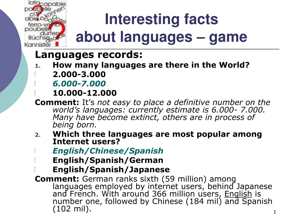 interesting facts about languages game