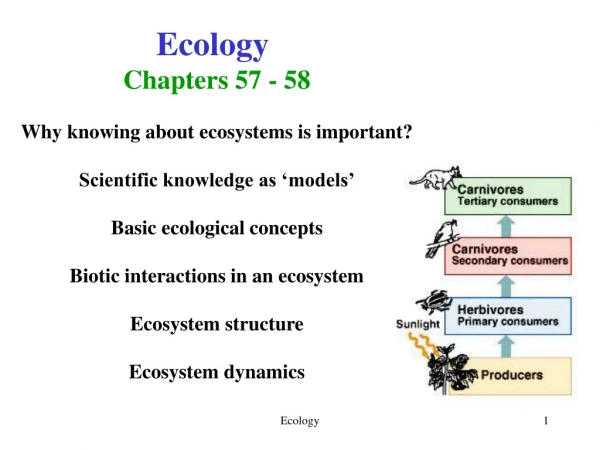 Ecology  Chapters 57 - 58 Why knowing about ecosystems is important?