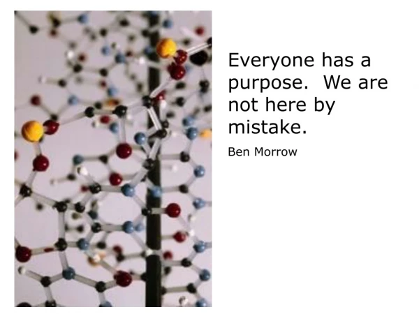 Everyone has a purpose.  We are not here by mistake. Ben Morrow