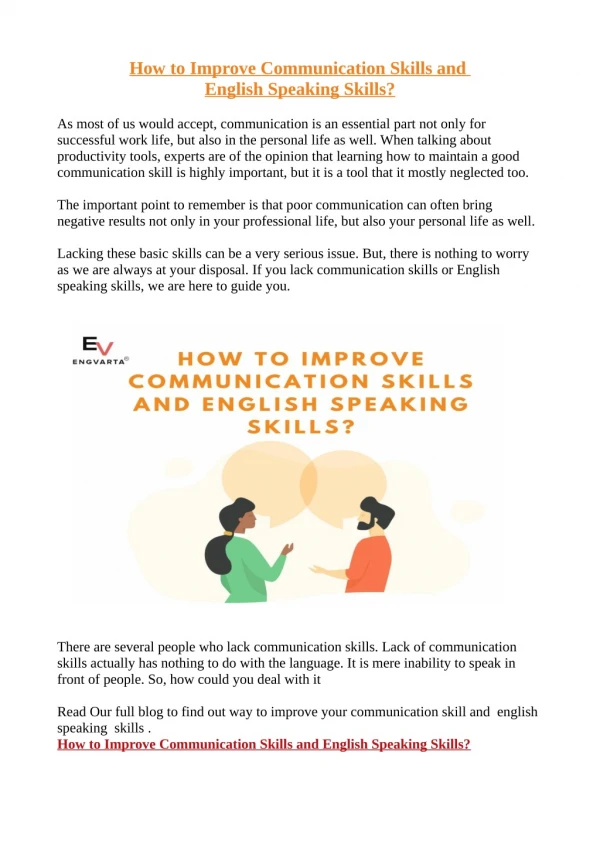 How to Improve Communication Skills and  English Speaking Skills?