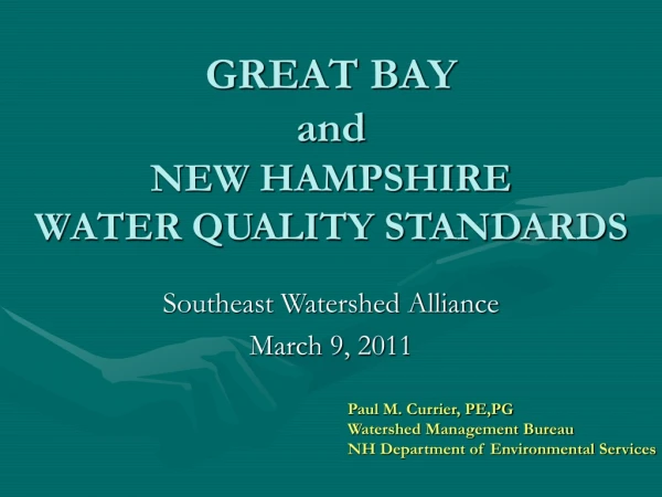 GREAT BAY  and NEW HAMPSHIRE  WATER QUALITY STANDARDS