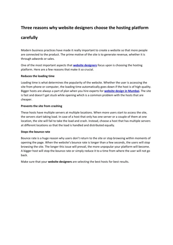 three reasons why website designers choose
