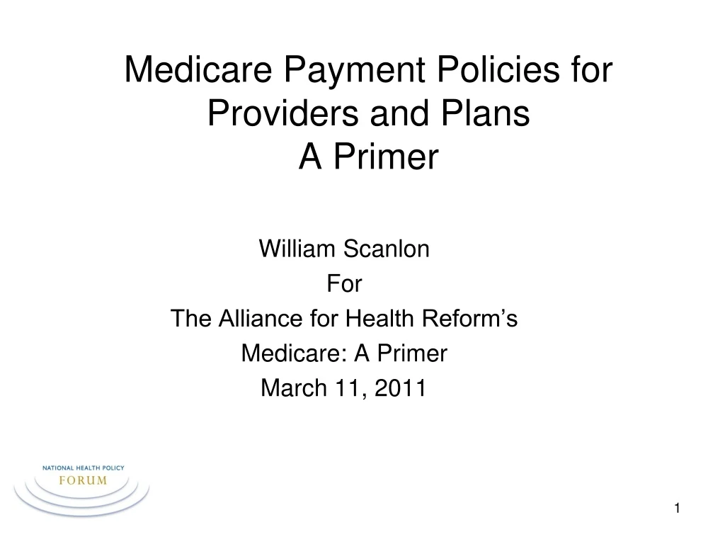 medicare payment policies for providers and plans a primer
