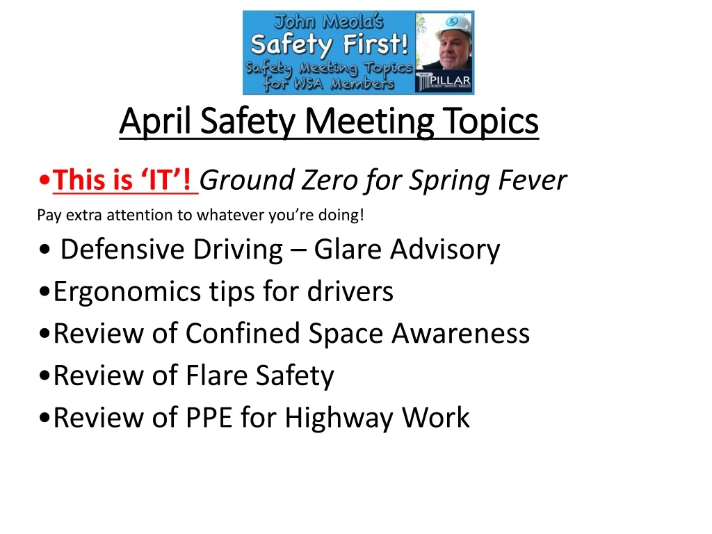 april safety meeting topics