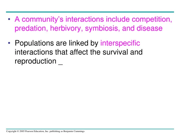 A community’s interactions include competition, predation, herbivory, symbiosis, and disease
