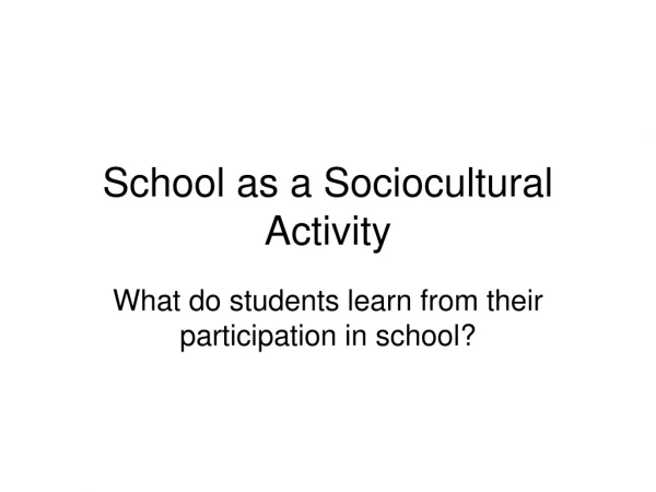 School as a Sociocultural Activity