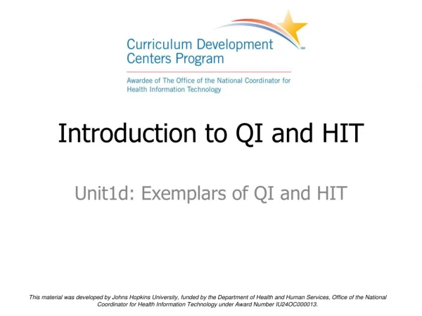 Introduction to QI and HIT