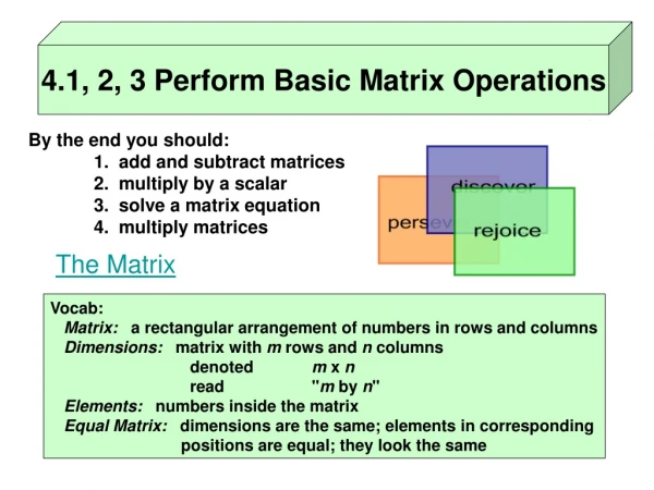 4.1, 2, 3 Perform Basic Matrix Operations