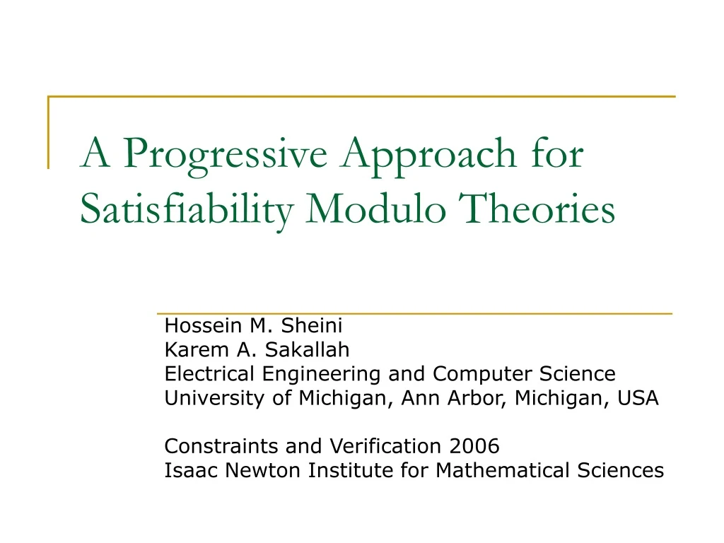 a progressive approach for satisfiability modulo theories
