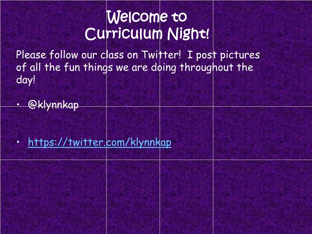 welcome to curriculum night